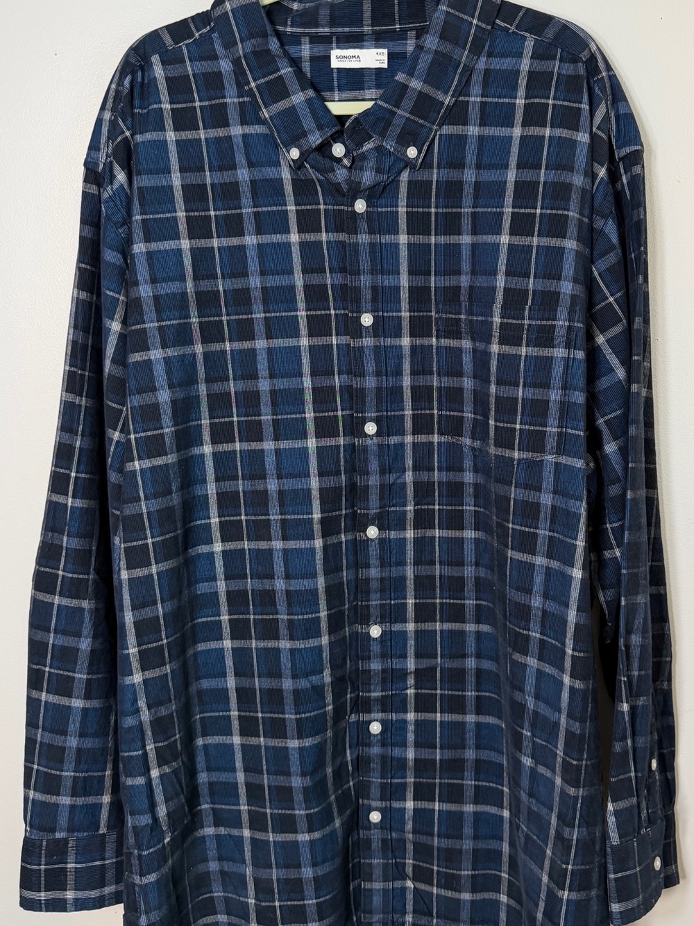 Sonoma men’s 4XL big & tall navy plaid button down NWTS cozy flannel
